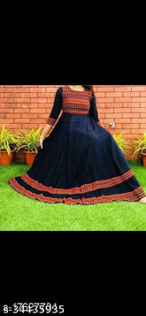 Rayon embroidered gown, three-quarter sleeves, trendy for ladies & girls. Vibrant Indian craftsmanship